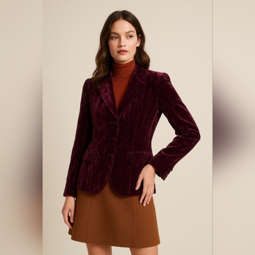 Vintage Lindor Petite Moiré Velvet Blazer Jacket Burgundy Size 18P